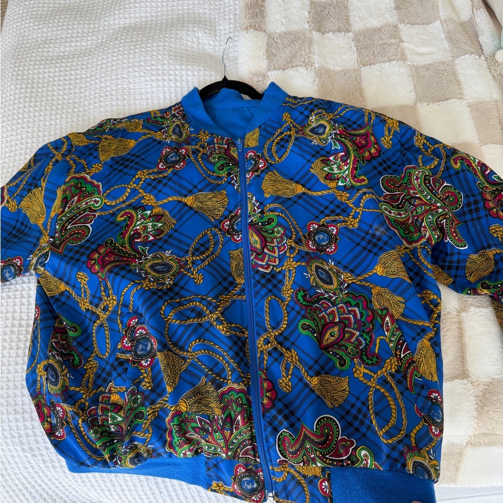 Vibrant Blue Patterned Women's Jacket - image 3